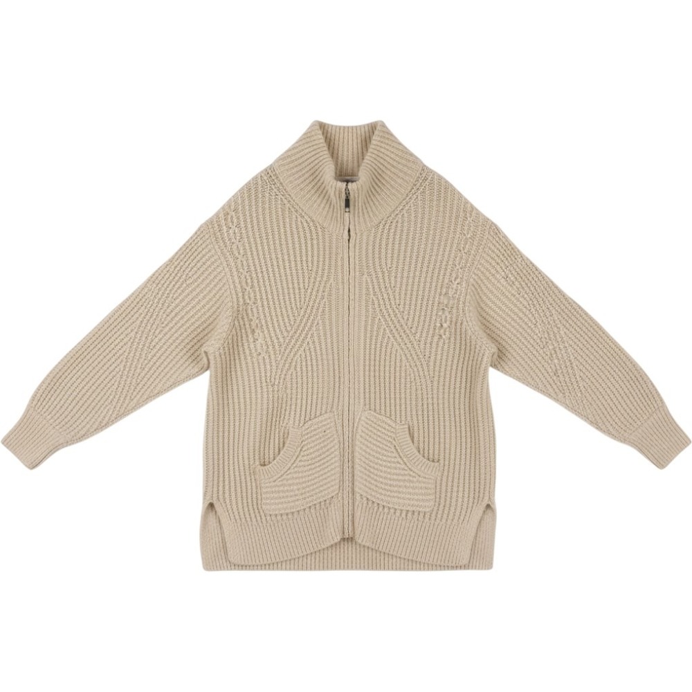 Pilcro Anthropologie Full Zip Cardigan Ivory Oversized Large Ribbed Wool Blend